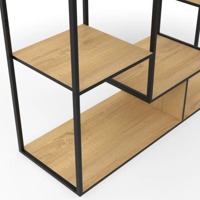 Étagère bibliothèque bois et métal 143 cm 11 compartiments style industriel
