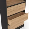 Étagère bibliothèque bois et noir 3 tiroirs 3 niveaux H.190cm