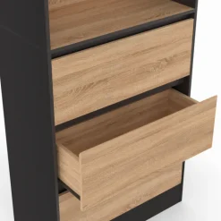 Étagère bibliothèque bois et noir 3 tiroirs 3 niveaux H.190cm