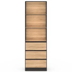 Étagère bibliothèque bois et noir 3 tiroirs 3 niveaux H.190cm