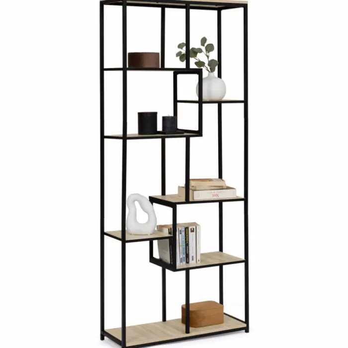 Étagère bibliothèque design industriel 161 cm 8 niveaux asymétrique