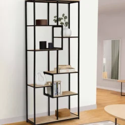 Étagère bibliothèque design industriel 161 cm 8 niveaux asymétrique