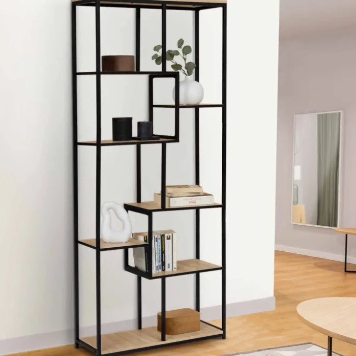Étagère bibliothèque design industriel 161 cm 8 niveaux asymétrique