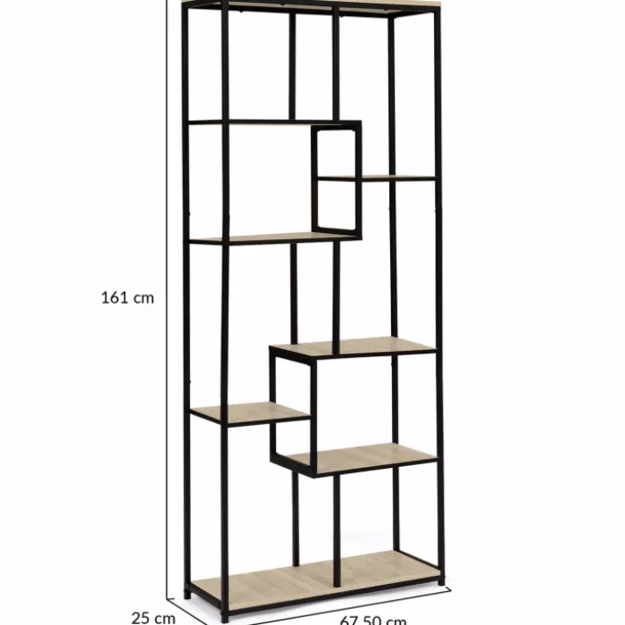 Étagère bibliothèque design industriel 161 cm 8 niveaux asymétrique