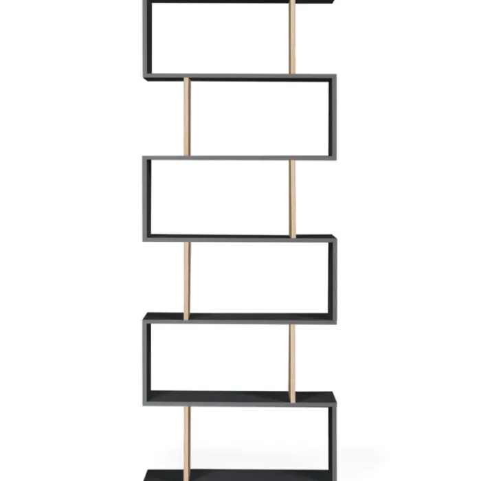 Étagère bibliothèque en S 189cm bois façon hêtre et noir