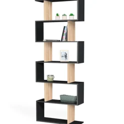 Étagère bibliothèque en S 189cm bois façon hêtre et noir