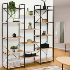 Étagère bibliothèque industrielle bois et métal 170 cm
