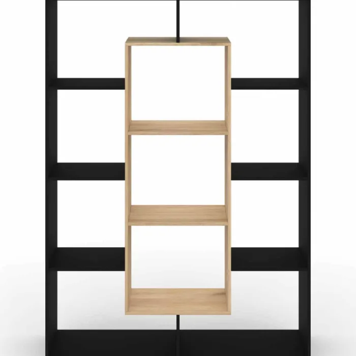 Étagère bibliothèque noire et bois 143 cm 11 compartiments