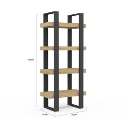 Étagère bibliothèque noire et bois 160 cm