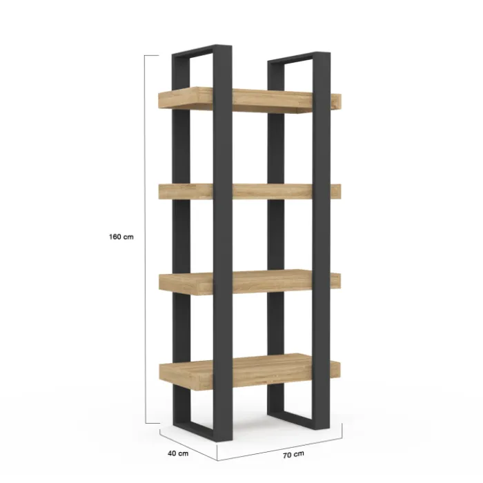 Étagère bibliothèque noire et bois 160 cm