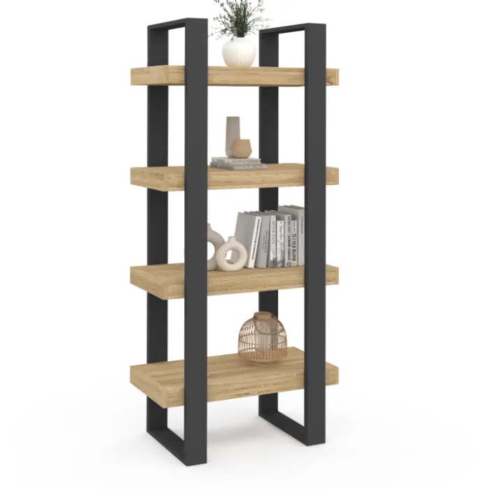 Étagère bibliothèque noire et bois 160 cm