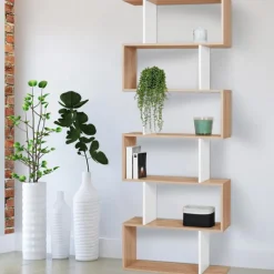 Étagère blanc et bois en S 6 niveaux