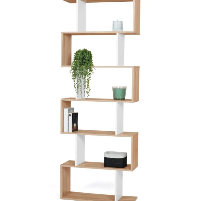Étagère blanc et bois en S 6 niveaux