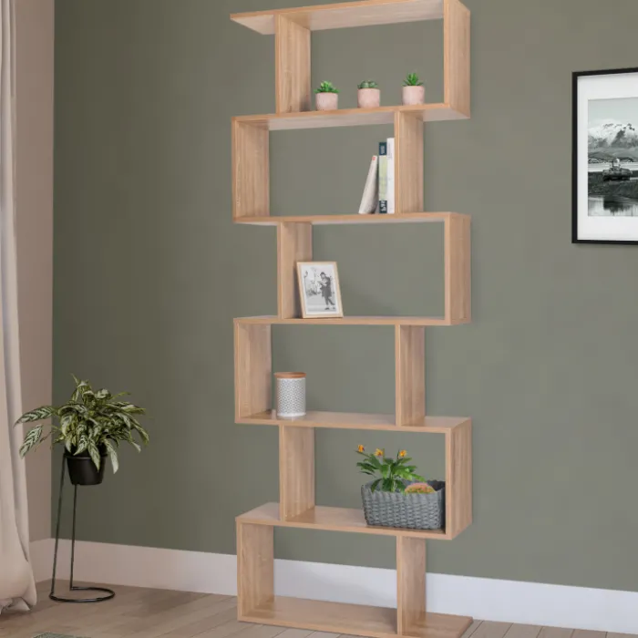 Étagère bois imitation hêtre en S 6 niveaux