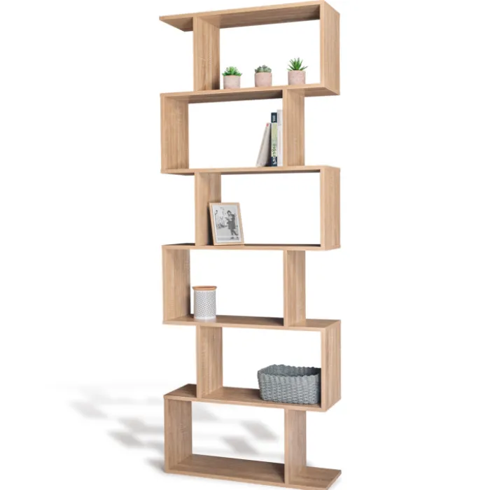 Étagère bois imitation hêtre en S 6 niveaux