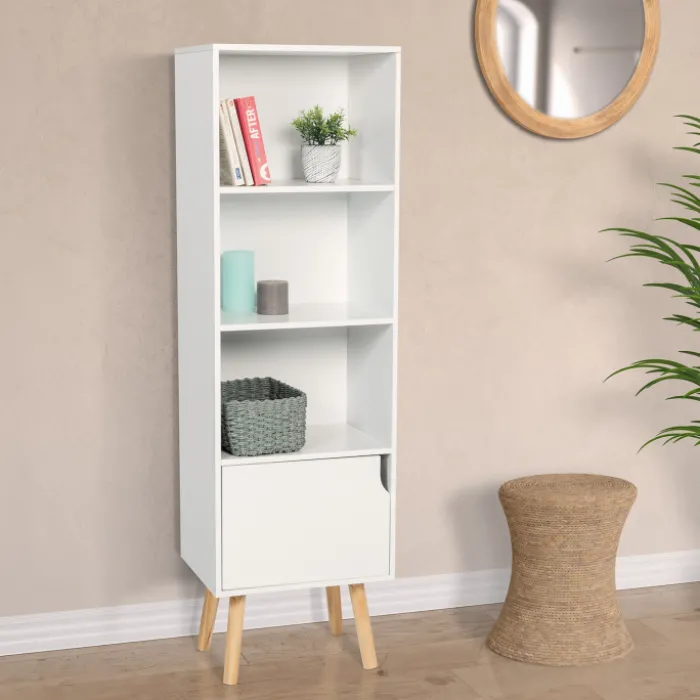 Étagère colonne style scandinave 4 niveaux blanche