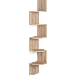 Étagère d’angle murale 5 niveaux façon hêtre