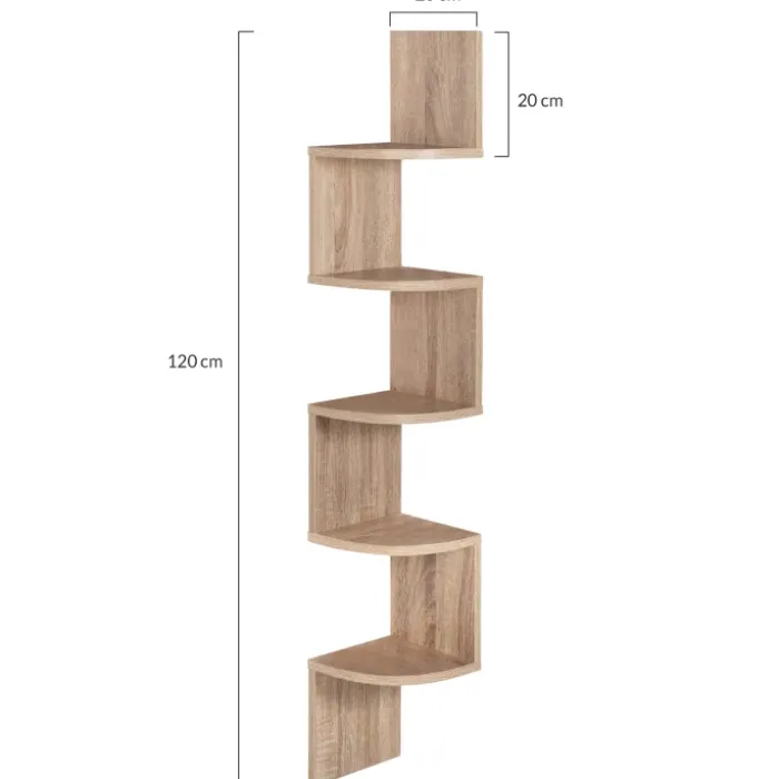 Étagère d’angle murale 5 niveaux façon hêtre