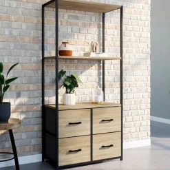 Étagère design industriel avec tiroirs en tissu