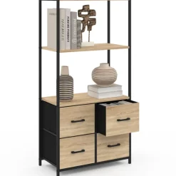 Étagère design industriel avec tiroirs en tissu