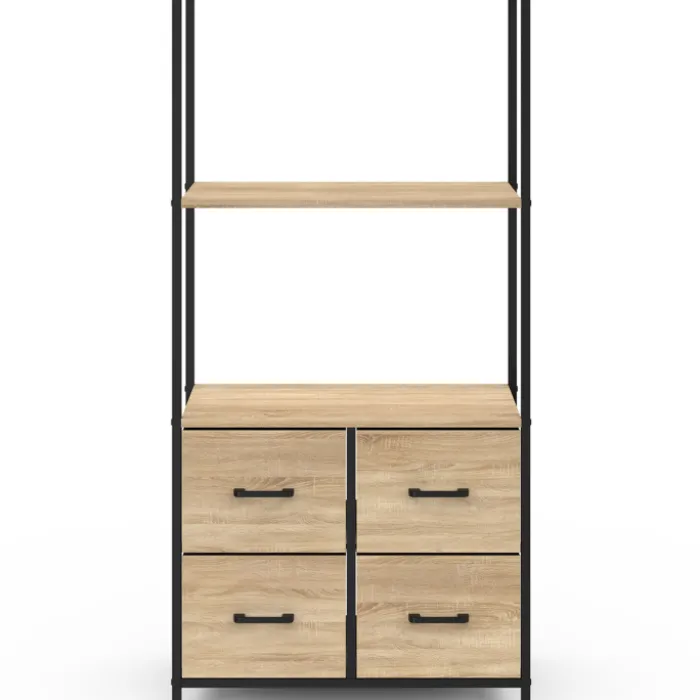 Étagère design industriel avec tiroirs en tissu