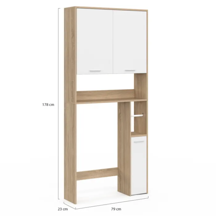 Étagère dessus WC blanc et bois façon hêtre avec dévidoir à papier