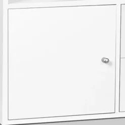 Étagère escalier bois blanc fond gris 6 cases