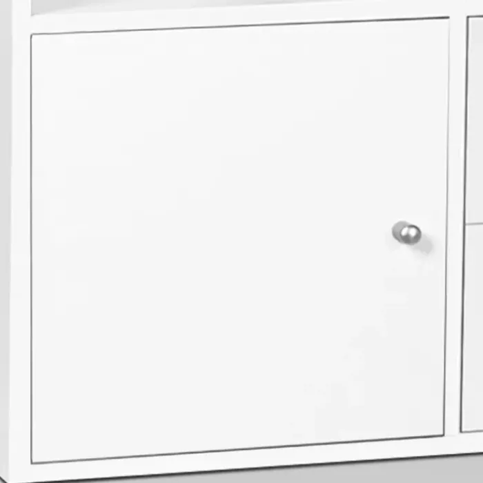 Étagère escalier bois blanc fond gris 6 cases