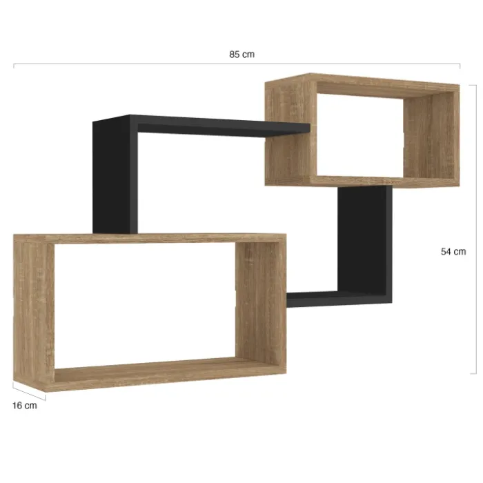 Étagère murale bois façon hêtre et noir double position