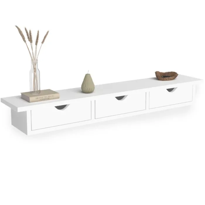 Étagère murale console d'entrée bois blanc 3 tiroirs