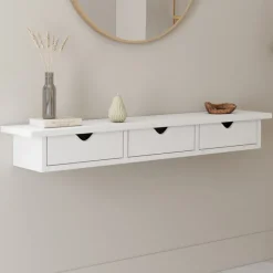 Étagère murale console d'entrée bois blanc 3 tiroirs