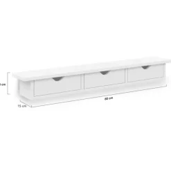 Étagère murale console d'entrée bois blanc 3 tiroirs