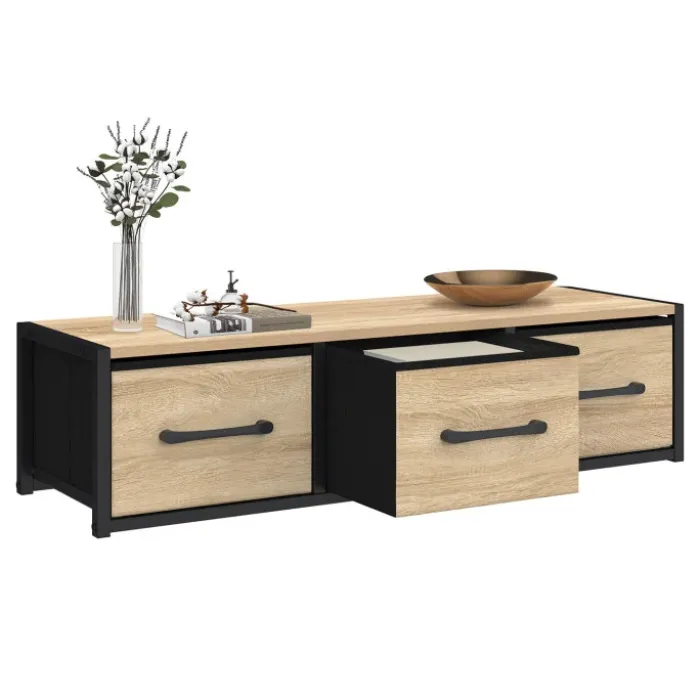 Étagère murale console d'entrée 3 tiroirs design industriel