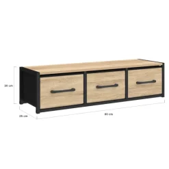 Étagère murale console d'entrée 3 tiroirs design industriel