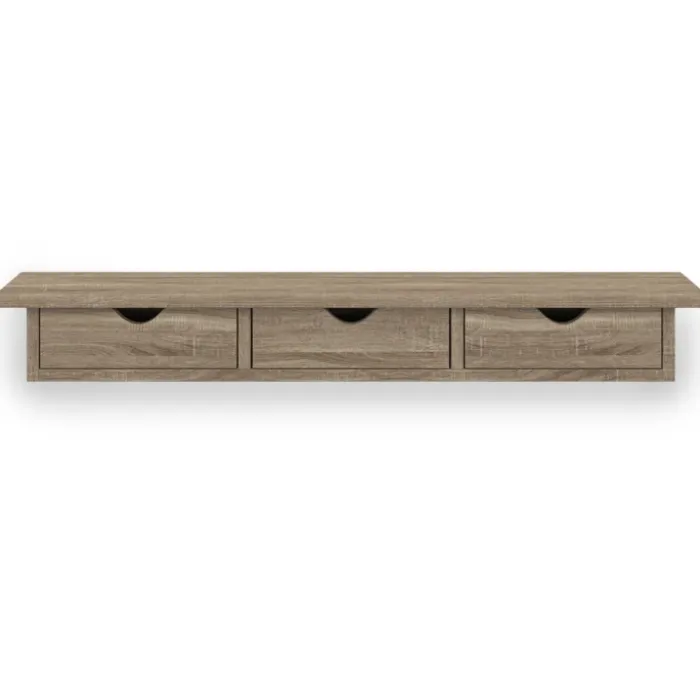 Étagère murale console d'entrée bois façon hêtre 3 tiroirs