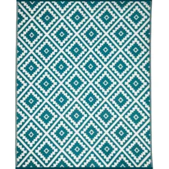 Tapis extérieur bleu canard motifs géométriques 180 x 280 cm
