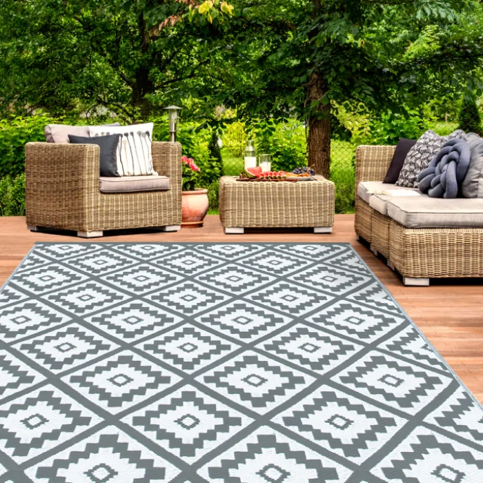 Tapis extérieur gris motifs géométriques 270 x 470 cm