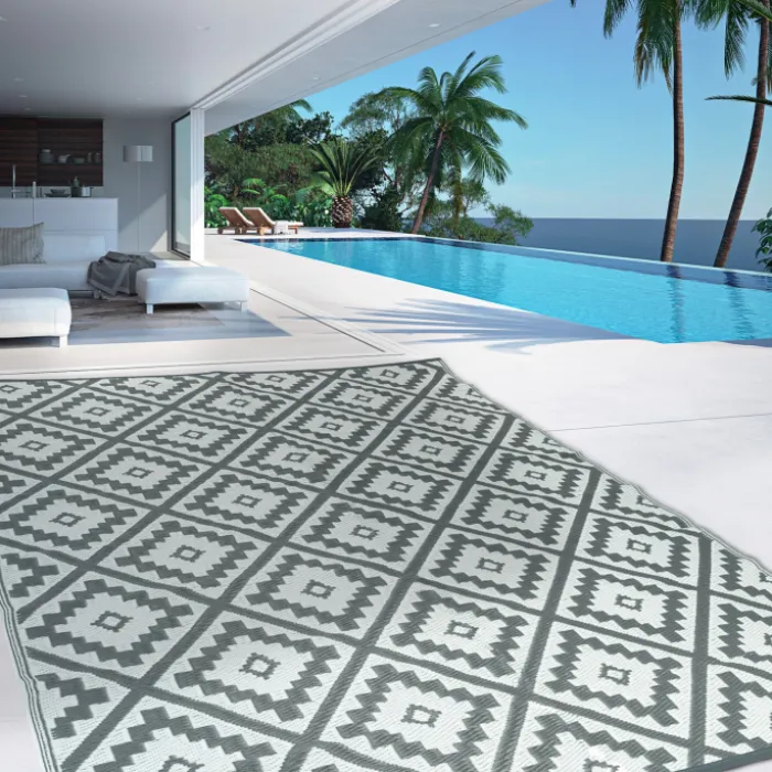 Tapis extérieur gris motifs géométriques 270 x 470 cm