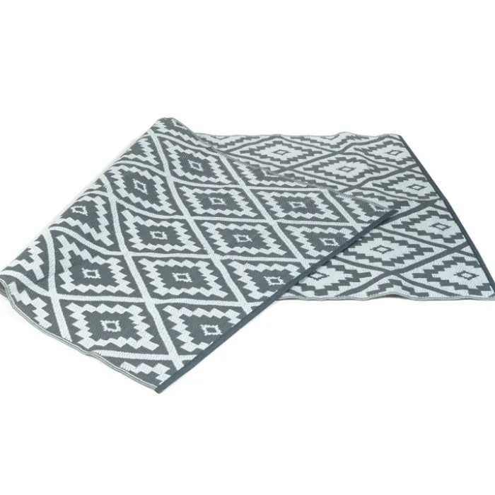 Tapis extérieur terrasse motifs géométriques gris et blanc