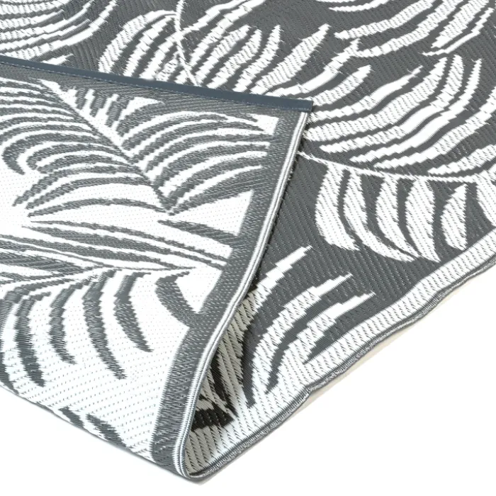 Tapis extérieur terrasse motifs tropicaux gris et blancs 180 x 280 cm
