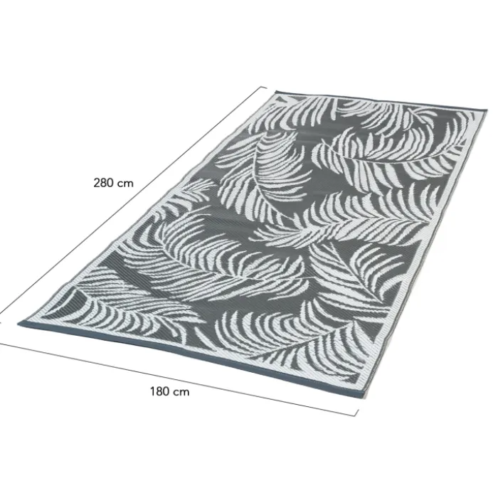 Tapis extérieur terrasse motifs tropicaux gris et blancs 180 x 280 cm