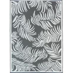 Tapis extérieur terrasse motifs tropicaux gris et blancs 180 x 280 cm
