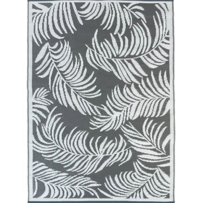 Tapis extérieur terrasse motifs tropicaux gris et blancs 180 x 280 cm
