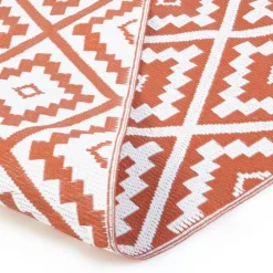 Tapis extérieur terrasse motifs géométriques terracotta et blanc 160 x 260 cm