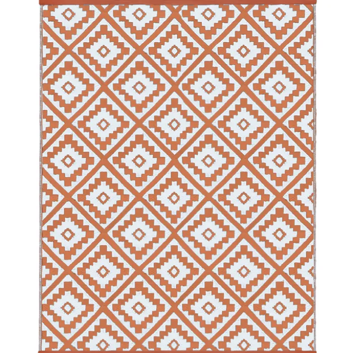 Tapis extérieur terrasse motifs géométriques terracotta et blanc 160 x 260 cm