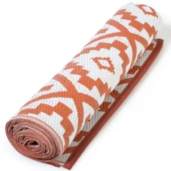 Tapis extérieur terrasse motifs géométriques terracotta et blanc 160 x 260 cm