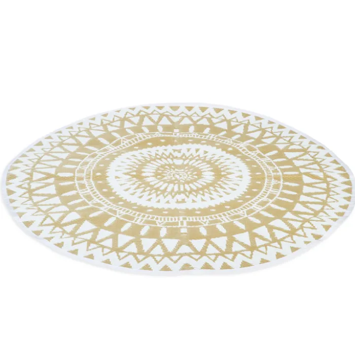 Tapis extérieur terrasse motifs maoris blanc et naturel 150 cm