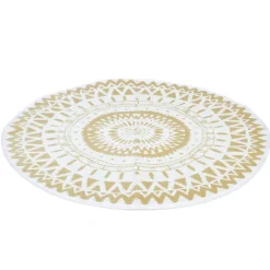 Tapis extérieur terrasse motifs maoris blanc et naturel 150 cm