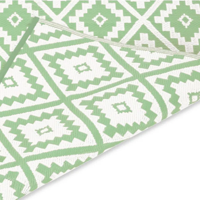 Tapis extérieur vert sauge et blanc motifs géométriques 180 x 280 cm