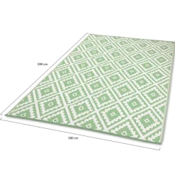 Tapis extérieur vert sauge et blanc motifs géométriques 180 x 280 cm